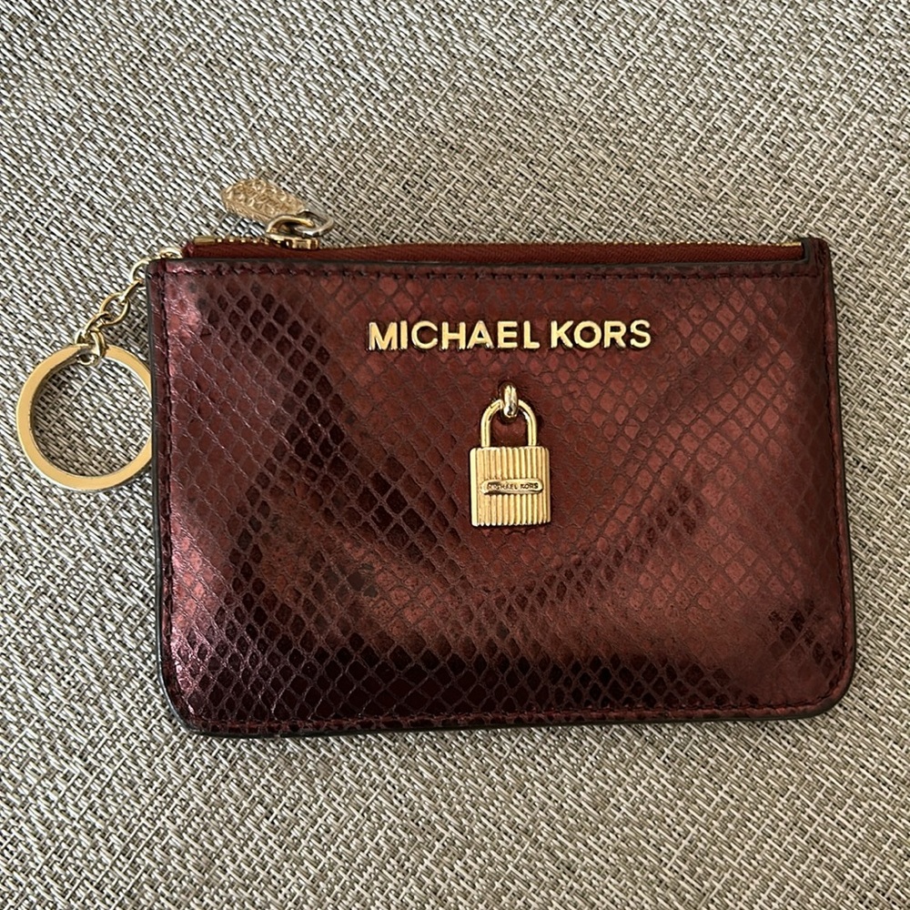 Michael Kors Merlot-faux Snakeskin Adele Cardholder Wallet